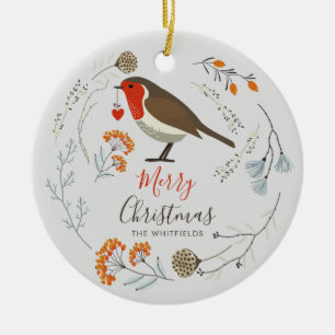 Ornamento De Cerâmica Botânica Personalizada Robin Pássaro Botânica Nata