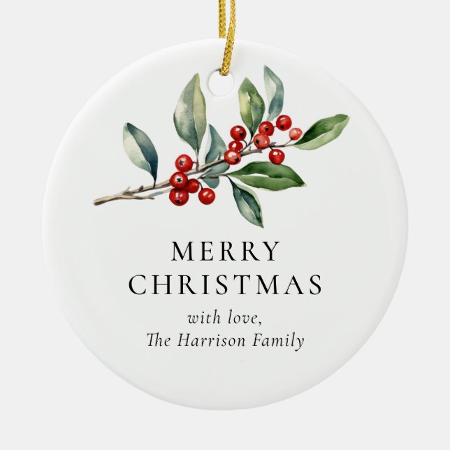 Ornamento De Cerâmica Botânica Simples Elegante Uma Foto de Natal (Frente)