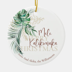 Ornamento De Cerâmica Botânica Tropical Mele Kalikimaka   Foto da famíli