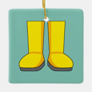 Ornamento De Cerâmica Botas de Borracha Amarela para Chuva