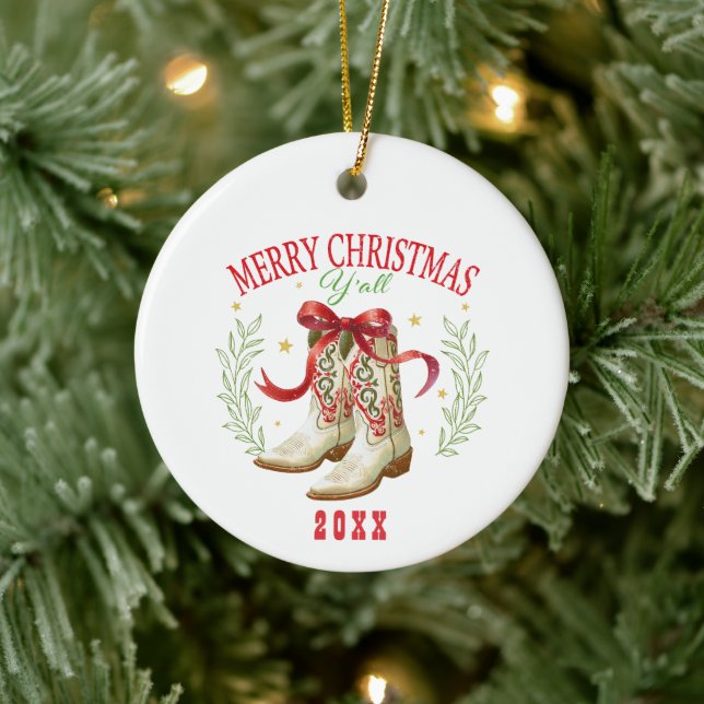 Ornamento De Cerâmica Botas de Cowboy de Natal Ocidental (Árvore)