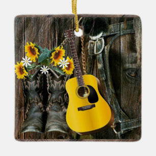 Ornamento De Cerâmica Botas de cowboy do cavalo ocidental Guitar Girassó
