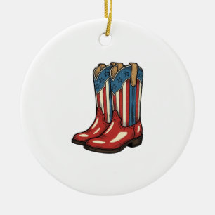Ornamento De Cerâmica Botas de Cowgirl Patrióticas Vintage Camisa Wester