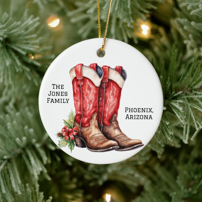 Ornamento De Cerâmica Botas de Natal de Cowboy do Deserto/Sudoeste (Árvore)