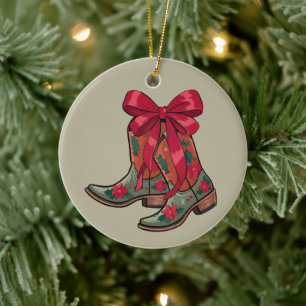 Ornamento De Cerâmica Botas Natalinas Coquete Western Cowgirl Natal