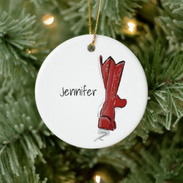 Ornamento De Cerâmica Botas Vermelhas de Cowboy Personalizadas Presente