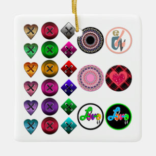 Ornamento De Cerâmica Botões de cartoon bonitos cor branca, fundo branc