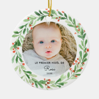 Ornamento De Cerâmica Boule De Noël Personnalisée 1er Noël Avec Foto -