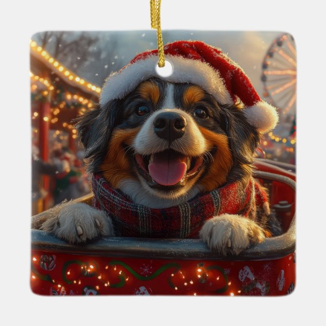 Ornamento De Cerâmica Bouviers des Flandres Cachorro Porta copos Natal (Frente)
