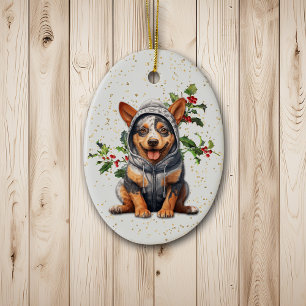 Ornamento De Cerâmica Bovinos Aussie Bonitos Cachorro Holly de Natal