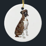 Ornamento De Cerâmica Boxer - brindle (orelhas naturais)<br><div class="desc">Brindle Boxer. Clique em "Personalizar" para adicionar seu próprio plano de fundo,  elemento design ou apenas adicionar texto. Encontre links para todas as minhas compras do Zazzle em: DogArtGifts.com</div>