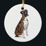 Ornamento De Cerâmica Boxer - brindle (ouvidos naturais)<br><div class="desc">Presentes do Brindle Boxer. Clique em "Personalizar" para adicionar seu próprio plano de fundo,  elemento design ou apenas adicionar texto. Encontre links para todas as compras do Zazzle em:DogArtGifts.com</div>