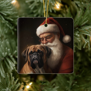 Ornamento De Cerâmica Boxer com Papai Noel Natal Festivo
