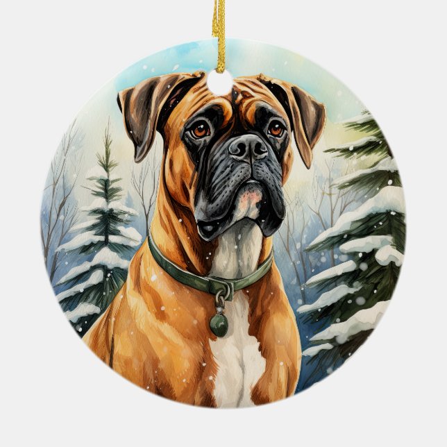 Ornamento De Cerâmica Boxer de inverno bonito (Traseira)