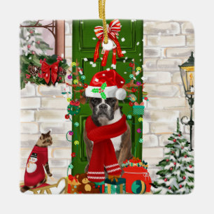 Ornamento De Cerâmica Boxer Dog Christmas