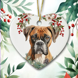 Ornamento De Cerâmica Boxer Dog Holly Wreath Christmas