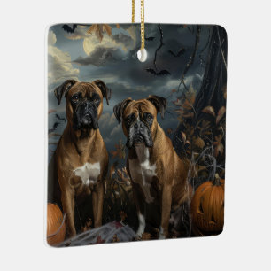 Ornamento De Cerâmica Boxer Halloween Night Doggy