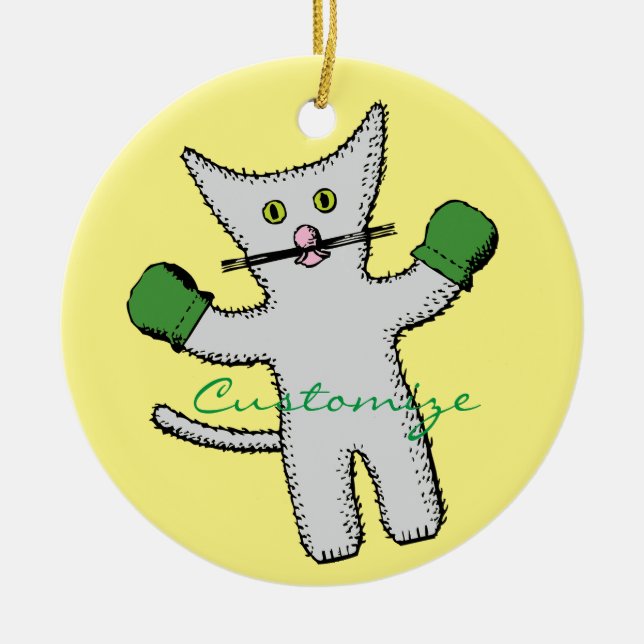 Ornamento De Cerâmica Boxin Kitten com Mittens Thunder_Cove (Frente)