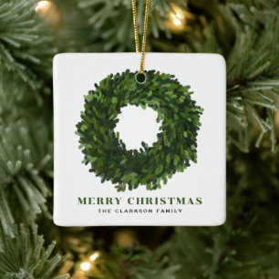 Ornamento De Cerâmica Boxwood Wreath Pintado à Mão Feliz Natal