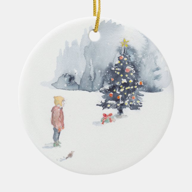 Ornamento De Cerâmica Boy Discovers Tree Ceramic Ornament (Frente)