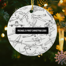 Boy First Christmas Hand Drawn Airplanes Aviation