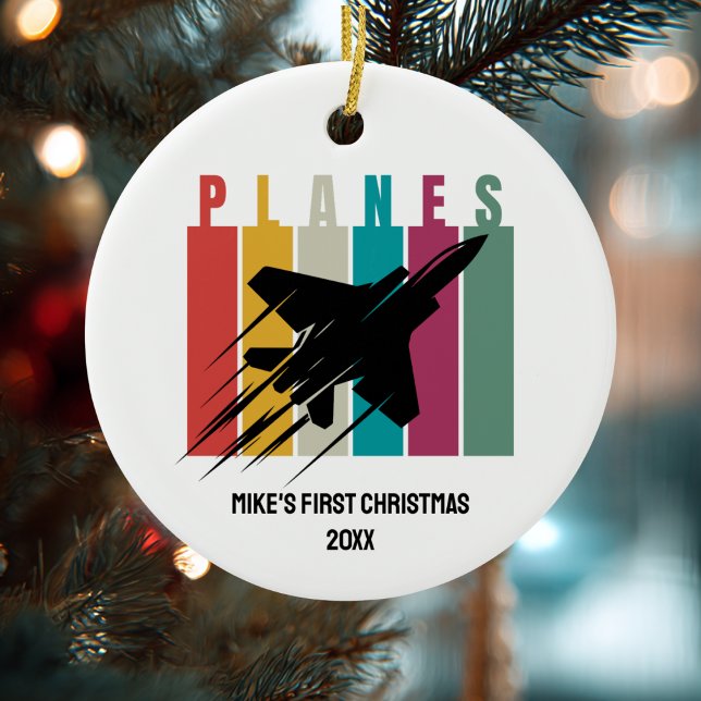 Ornamento De Cerâmica Boy First Christmas Jet Fighter Airplane Custom (Criador carregado)