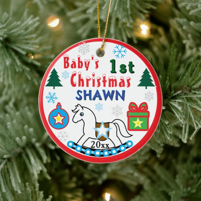 Ornamento De Cerâmica Boy First Christmas White Horse Peace (Árvore)