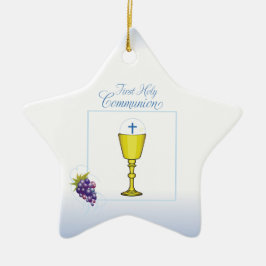 Ornamento De Cerâmica Boy First Communion, Chalice com Host e Uvas