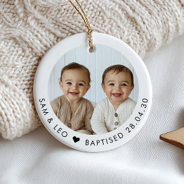 Ornamento De Cerâmica Boy Twins Baptism Photo Keepsake