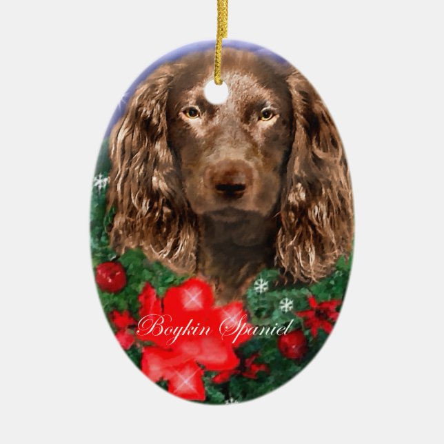 Ornamento De Cerâmica Boykin Spaniel Ornament de presentes de Natal (Frente)