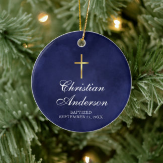 Ornamento De Cerâmica Boys Christening Baptism Blue
