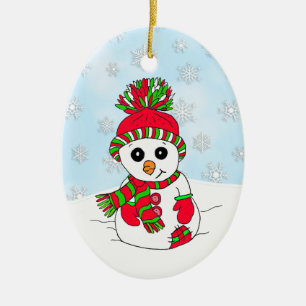 Ornamento De Cerâmica Branca desenhou Snowman no Natal