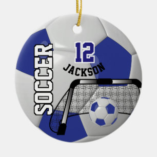 Ornamento De Cerâmica *Branco e Azul Escuro Personaliza a Bola de Futebo