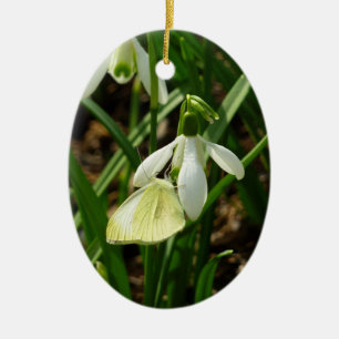 Ornamento De Cerâmica Branco pequeno em Snowdrop (borboleta do