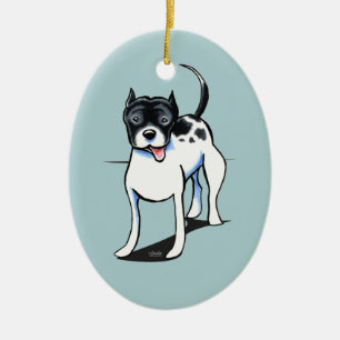 Ornamento De Cerâmica Branco preto do pitbull APBT