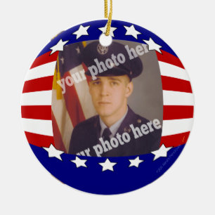 Ornamento De Cerâmica Branco vermelho da foto feita sob encomenda