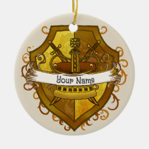 Ornamento De Cerâmica Brasão de Armas Coroa Sobrenome