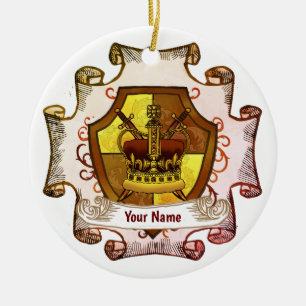 Ornamento De Cerâmica Brasão de Armas da Família Crown Sobrenome