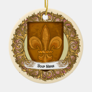 Ornamento De Cerâmica Brasão de Armas da Família Fleur De Lis Sobrenome