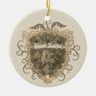 Ornamento De Cerâmica Brasão de Armas da Família Griffon Sobrenome