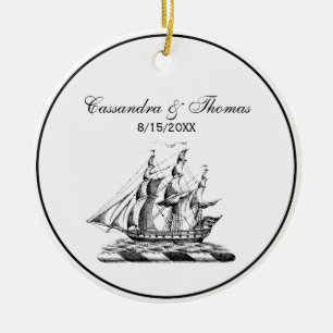 Ornamento De Cerâmica Brasão de Navio Clipper Náutico Vintage Heráldico