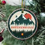 Ornamento De Cerâmica Breckenridge Colorado Vintage Mountain Souvenir<br><div class="desc">Os design de Breckenridge Mountain Colorado têm montanhas e árvores altas. Design para qualquer um que ama férias em Breckenridge. Souvenir de Breckenridge Colorado, design para alguém que ama cachoeiras, trilhos, trilhos correndo, ultraronando, esqui e esqui. - "Modifique a design de acordo com as suas preferências. Você pode alterar a...</div>