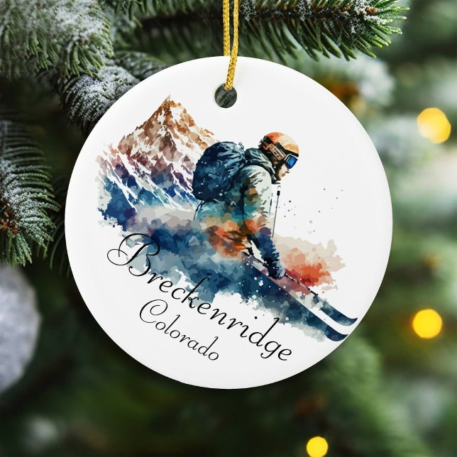 Ornamento De Cerâmica Breckenridge Colorado Watercolor Snowboard (Criador carregado)