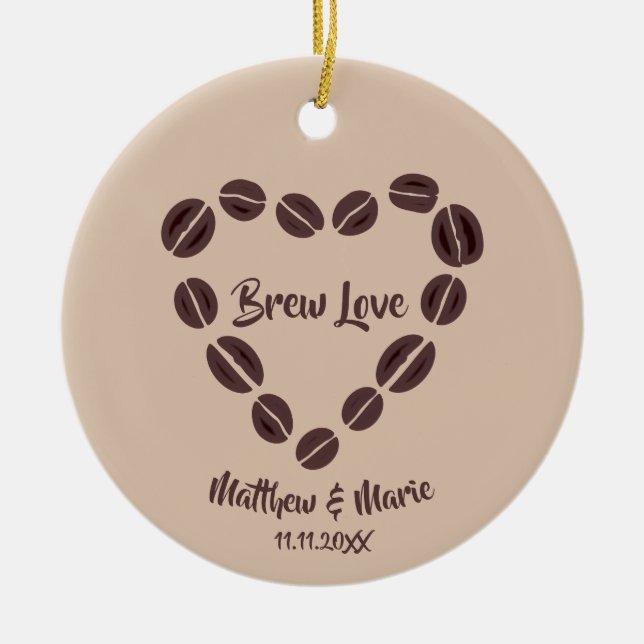 Ornamento De Cerâmica Brew Love Coffee Bean Heart (Frente)