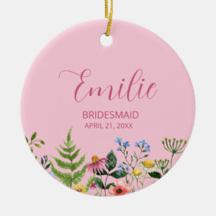 Ornamento De Cerâmica Bridesmaid de Flor Selvagem Rosa