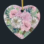 Ornamento De Cerâmica Brilhante, Brilhante, Rosa e Branco Ilustração Flo<br><div class="desc">Uma ilustração romântica, elegante, rosa claro, pincel, flores brancas, folhagem castanha, e folhas verdes e lacrimogêneas, com dahlias, peônias e flores botânicas rosas, rosas claro, pincel, cor rosa suave e pastel branca, sobre um fundo verde de cor verde-menta sólida. Esta tristeza sonhadora e caprichosa, que sente flores florescentes, trabalho de...</div>