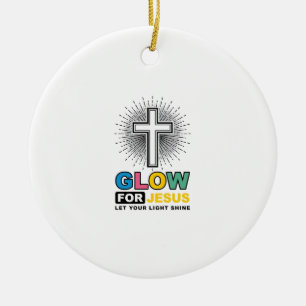 Ornamento De Cerâmica Brilhe Para Jesus Cruz Cristã Camisa Luz Design_