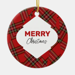 Ornamento De Cerâmica Brilho Artístico Feliz Natal Xadrez Vermelho