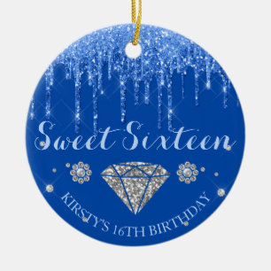 Ornamento De Cerâmica Brilho Azul Real Gotejante Diamante Doze Anos Doce
