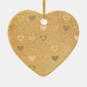 Ornamento De Cerâmica brilho/corações dourados
